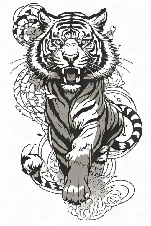 tiger walking tattoo design idea