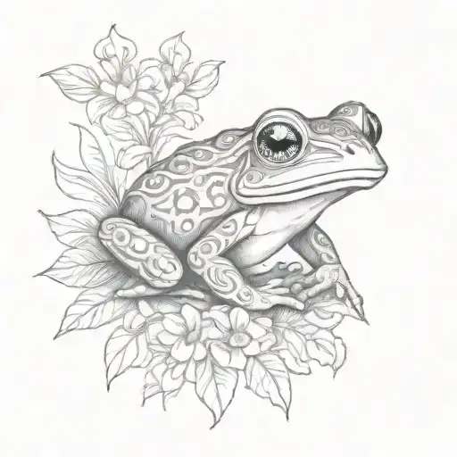 Taino coqui frog with flower and cross necklace wrapped around  tattoo design idea