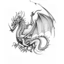 Dragon with wings along the spine tattoo design idea