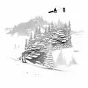 Snowboarding on a mountain made of circuit boards tattoo design idea