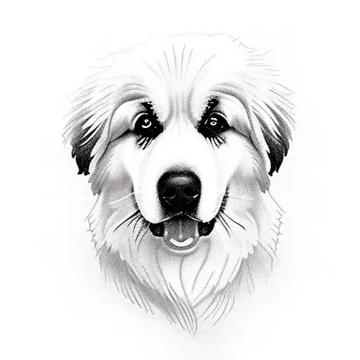great pyrenees dog face with herbs around it tattoo design idea