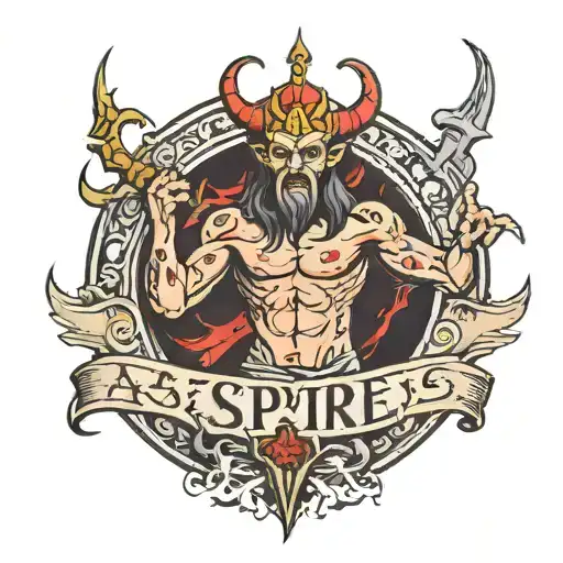 Satan praising to a sign that says "aspire" tattoo design idea