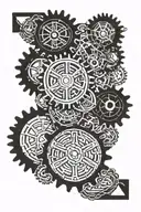 A geometric pattern incorporating bicycle gears and chain links tattoo design idea