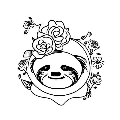 sloth with flower tattoo design idea