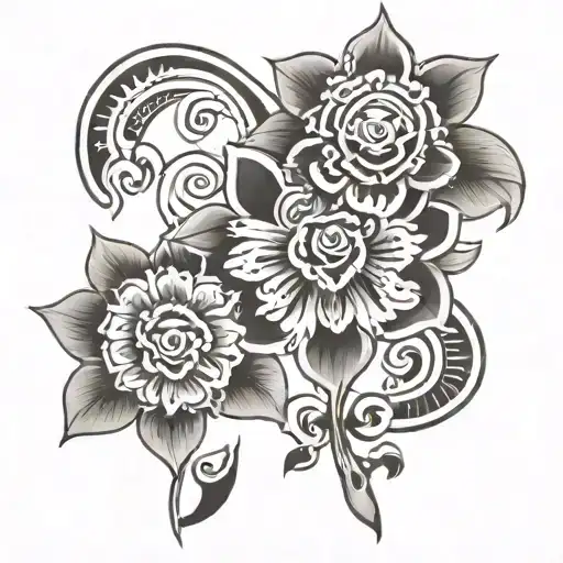Aztec flowers intertwined tattoo design idea