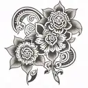 Aztec flowers intertwined tattoo design idea