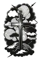 cross, bible, clouds, swords tattoo design idea