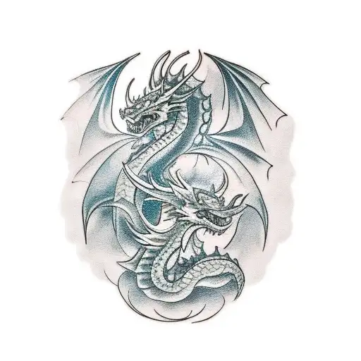 Traditional style tattoo featuring two dragons protecting a sacred object tattoo design idea