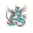 Traditional style tattoo featuring two dragons protecting a sacred object tattoo design idea