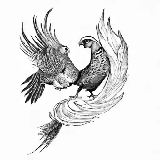 a pheasant and a phoenix tattoo design idea