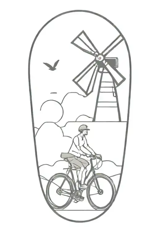bicycle and windmill    tattoo design idea