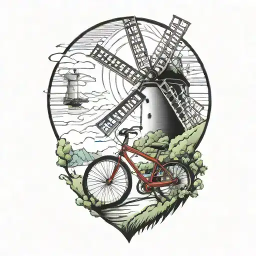 windmill road and bike   tattoo design idea