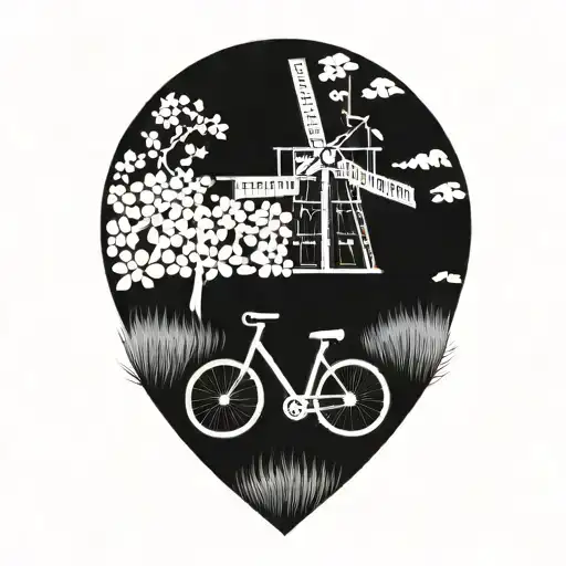 windmill road and bike   tattoo design idea