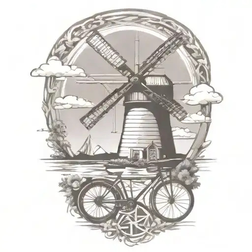 windmill and triathlon symbol morphing tattoo design idea
