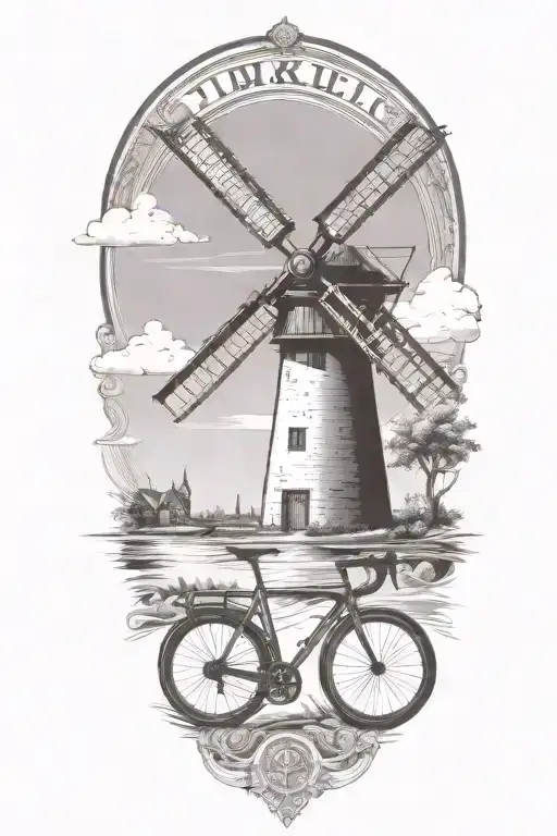windmill and triathlon symbol morphing tattoo design idea