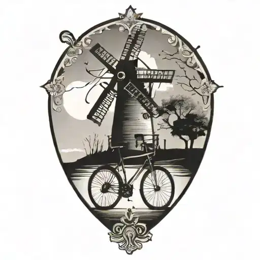 windmill road and bike silhouette tattoo design idea