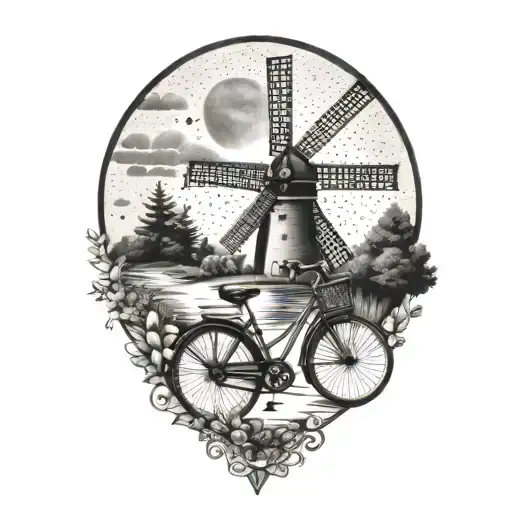 windmill road and bike   tattoo design idea