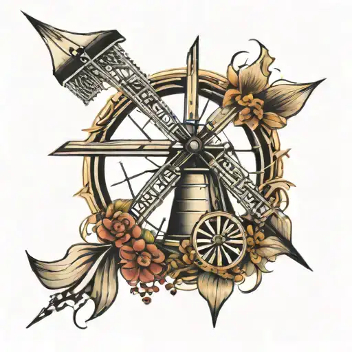 windmill with road bike racing tattoo design idea