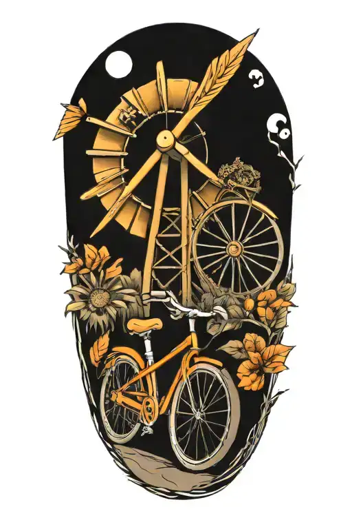 bicycle and windmill    tattoo design idea