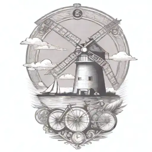 windmill and triathlon symbol morphing tattoo design idea