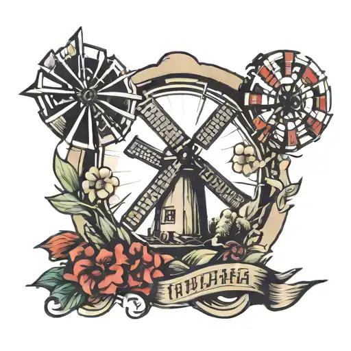 windmill and Ironman triathlon logo tattoo design idea