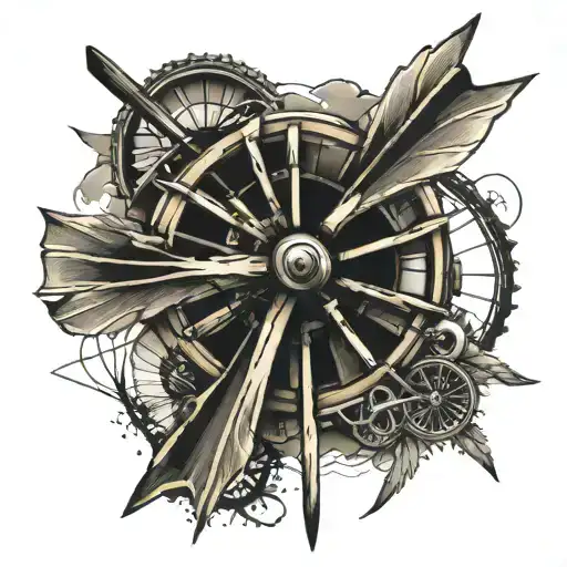 windmill and triathlon bicycle   tattoo design idea