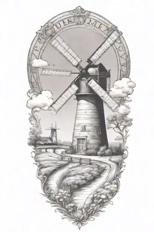 windmill and road  tattoo design idea