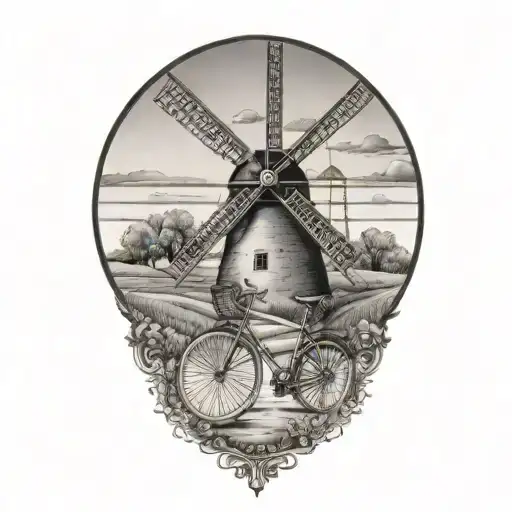 windmill road and bike   tattoo design idea