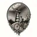 windmill road and bike   tattoo design idea