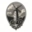 windmill road and bike   tattoo design idea