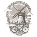 windmill and triathlon symbol morphing tattoo design idea