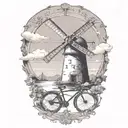 windmill and triathlon symbol morphing tattoo design idea