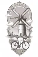 windmill and triathlon symbol morphing tattoo design idea