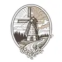 windmill with road leading towards tattoo design idea