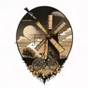 windmill and road  bicycle   tattoo design idea