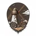 windmill and road  bicycle   tattoo design idea