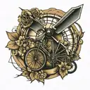 windmill and triathlon bicycle   tattoo design idea