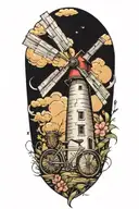 windmill and bicycle   tattoo design idea