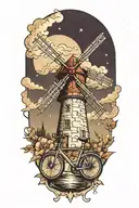 windmill and bicycle   tattoo design idea