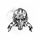 borderlands psycho mask and fallout vault boy around anchor with bioshock style  tattoo design idea