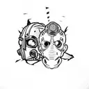 borderlands psycho mask and fallout vault boy around anchor with bioshock style  tattoo design idea
