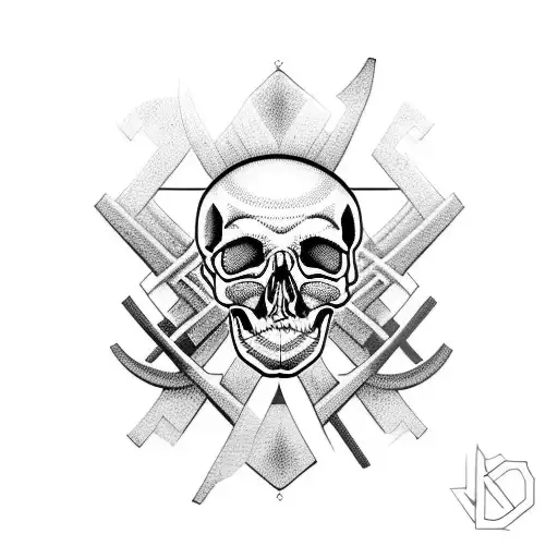 cyber sigilism death skull bone tattoo design idea