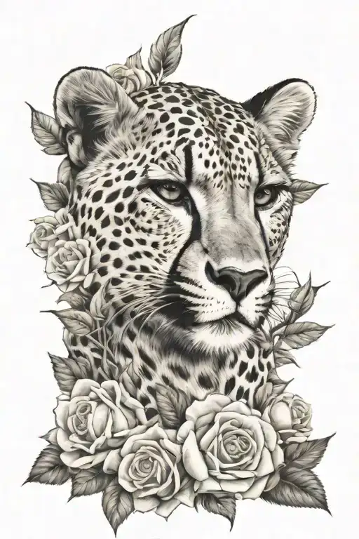 cheetah print and roses tattoo design idea