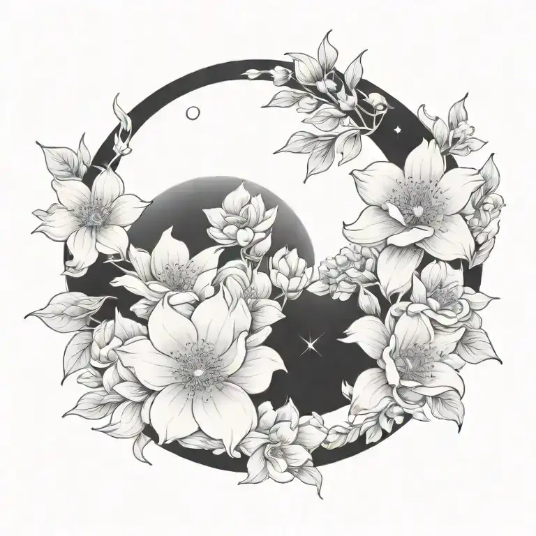 moon tattoo with flowers tattoo design idea