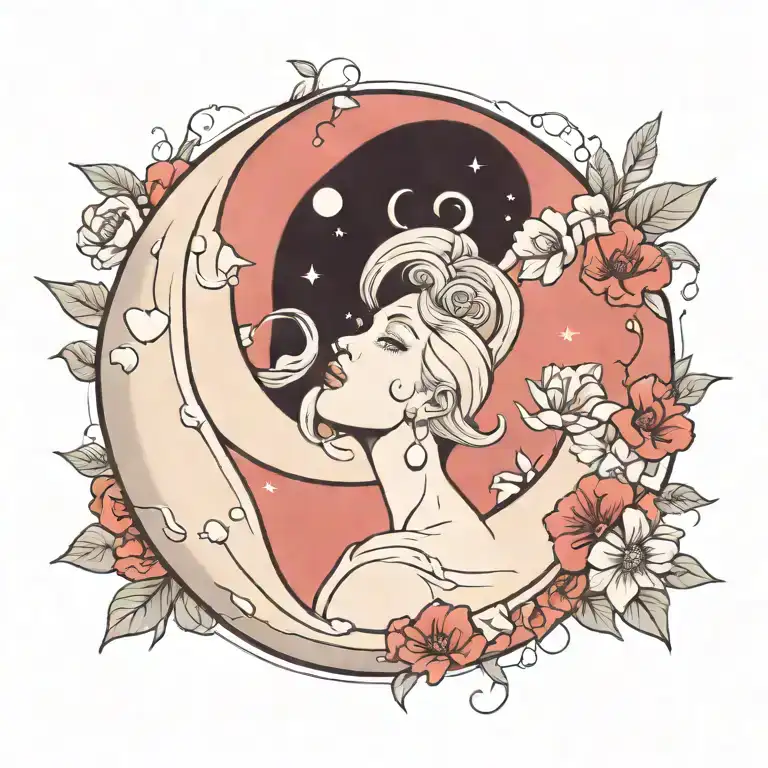 moon tattoo with flowers tattoo design idea