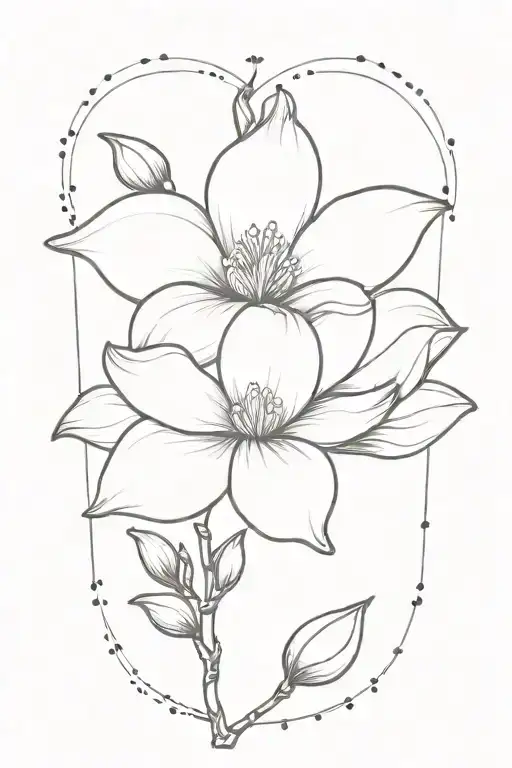 magnolia flower intertwined with some dots and a moon  tattoo design idea
