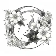 moon tattoo with flowers tattoo design idea