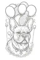 french bulldog head with some balloons above him. tattoo design idea
