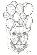 french bulldog head with some balloons above him. tattoo design idea
