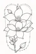magnolia flower intertwined with some dots and a moon  tattoo design idea